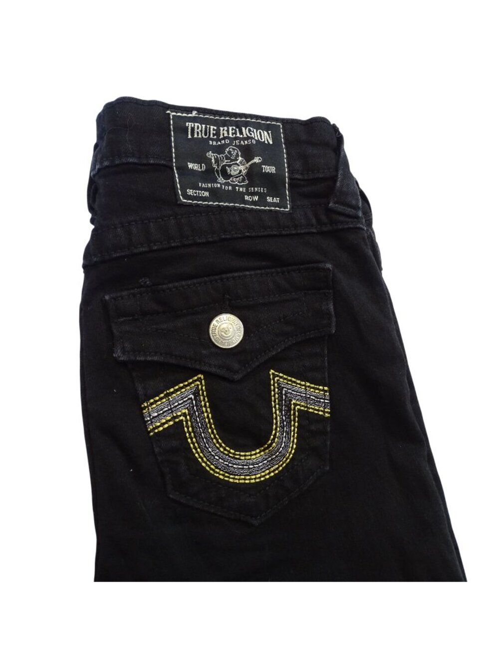 True Religion Billie Mid Rise Straight Black Jeans Women Size 25 Flap Pockets